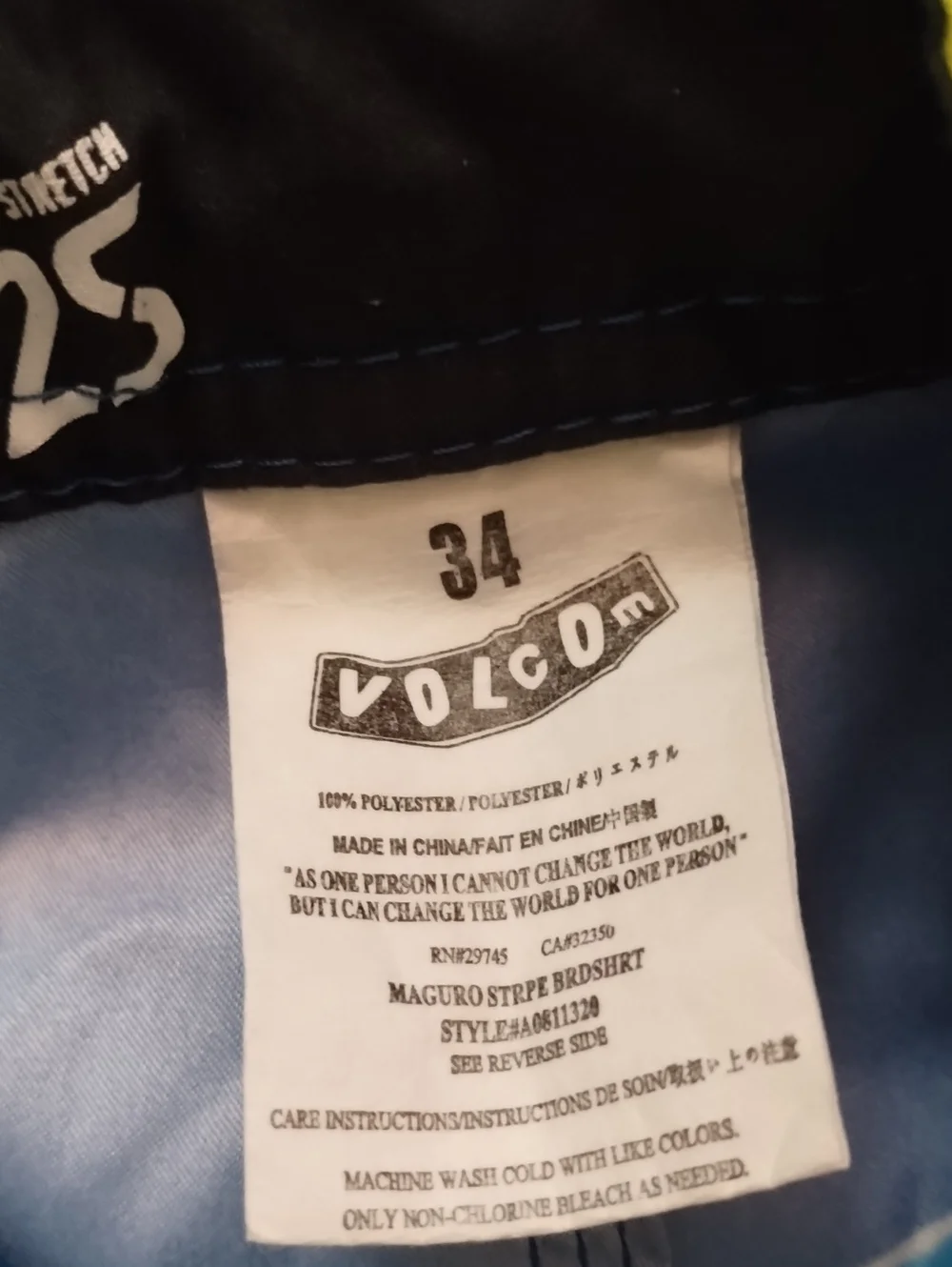 Volcom Striped Two Way Stretch Pure Function Board‎ Swim Shorts Men's 34